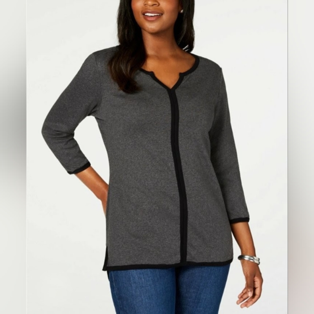 🔷5/$25 Karen Scott Grey & Black 3/4 sleeve shirt top size XL